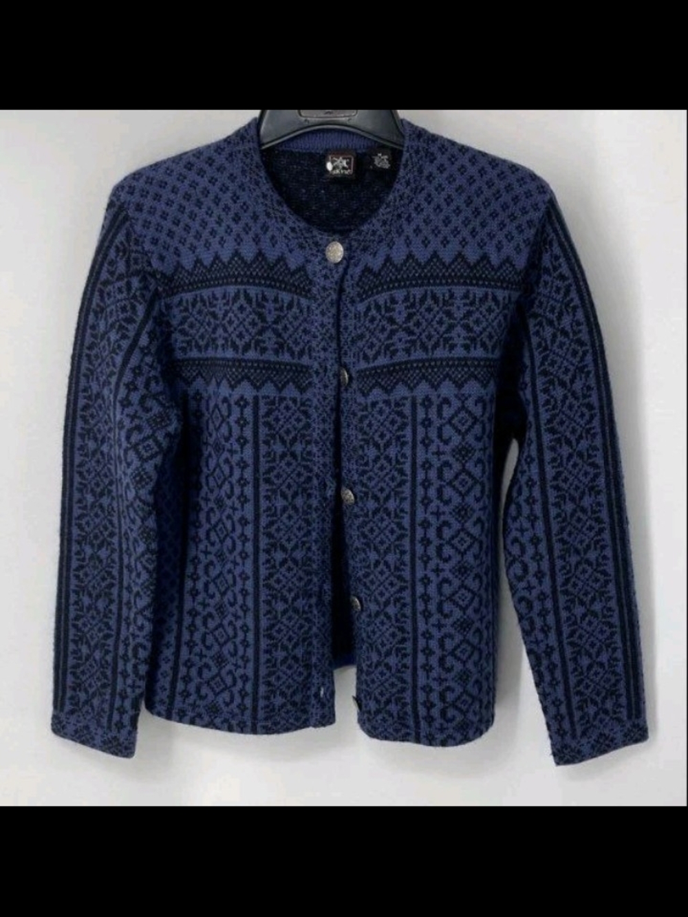 SKYR 100% Wool Blue Fair Isle Nordic Cardigan Jacket Women's Medium